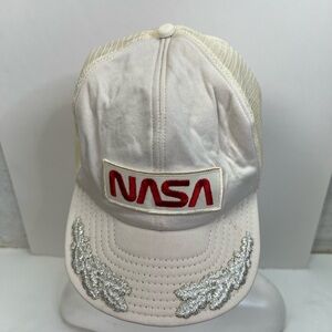 Vintage NASA Hat Cap White with Silver Accents SnapBack